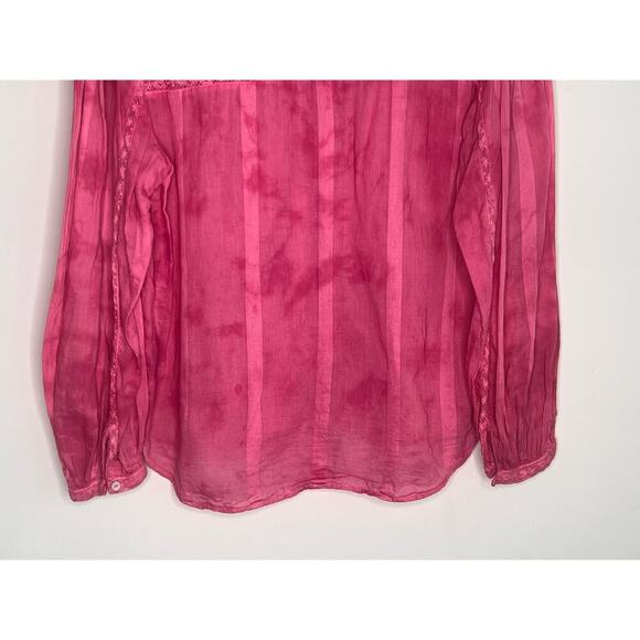 LoveShackFancy Ronda Embroidered Tie Dye Full Zip Blouse Pink Women's Size M - Picture 11 of 11